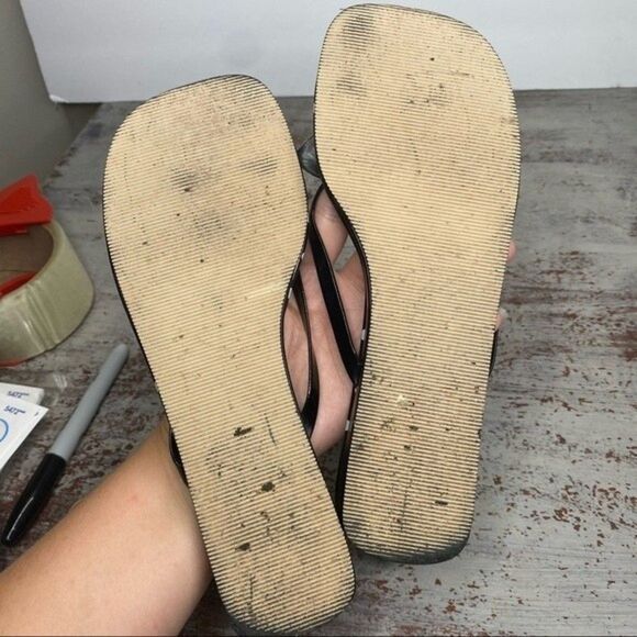 Vintage Y2k 2000s black white polka dot sandals 7.5 square toe - Picture 8 of 9